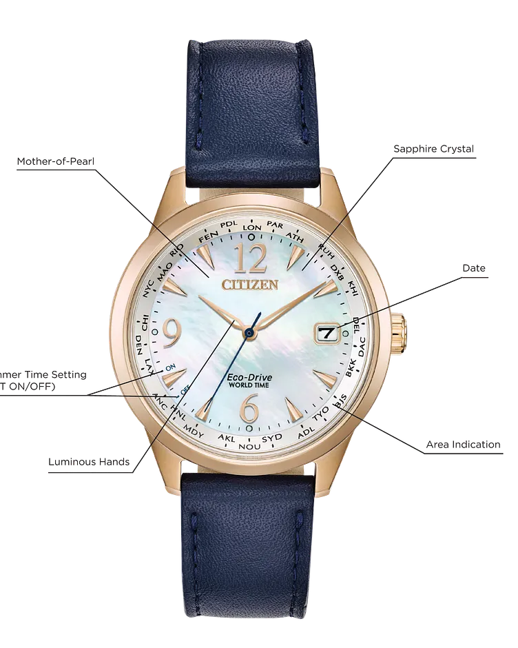 Citizen World Time Ladies Eco-Drive Rose Gold White Dial Watch Citizen World Time Ladies Eco-Drive Rose Gold White Dial Watch